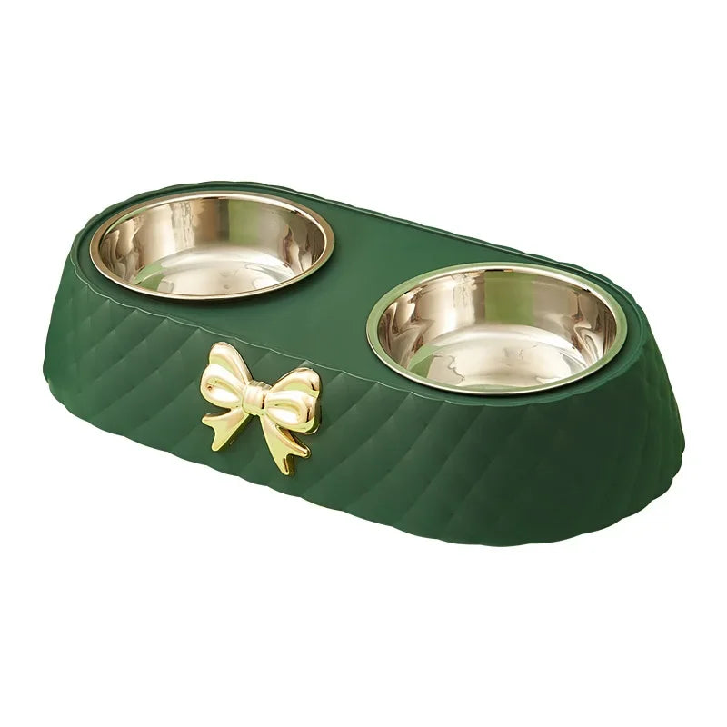 Double Bowtie Pet Bowl – Food & Water Feeder for Cats & Dogs