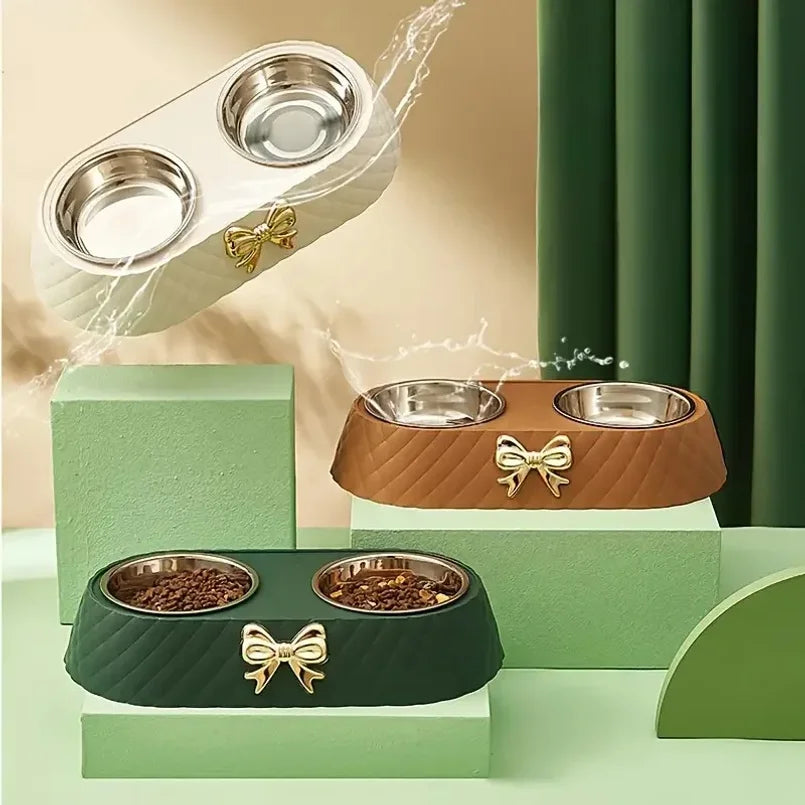 Double Bowtie Pet Bowl – Food & Water Feeder for Cats & Dogs