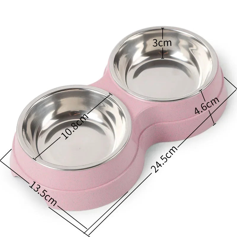Double Pet Bowls – Stainless Steel Food & Water Feeder for Cats & Dogs