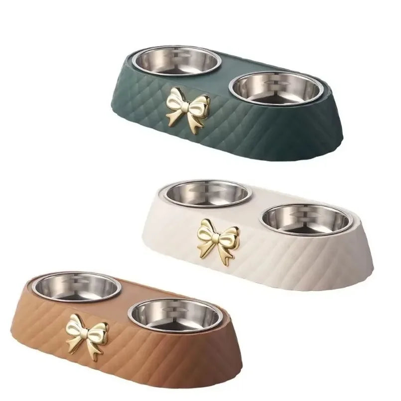 Double Bowtie Pet Bowl – Food & Water Feeder for Cats & Dogs