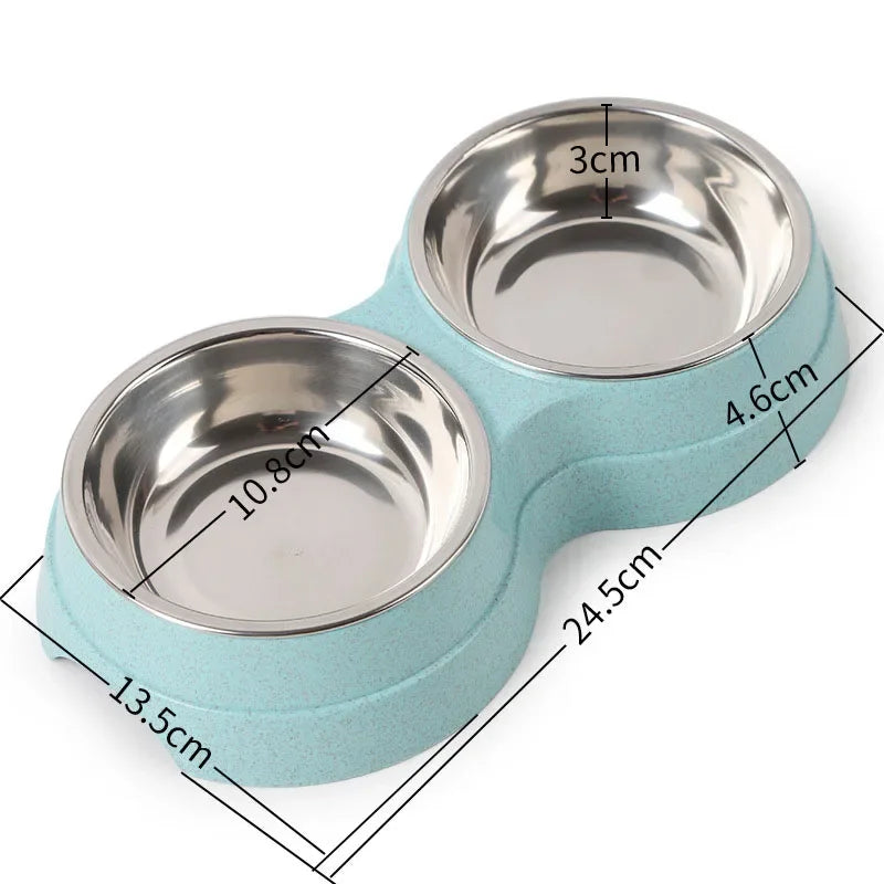 Double Pet Bowls – Stainless Steel Food & Water Feeder for Cats & Dogs
