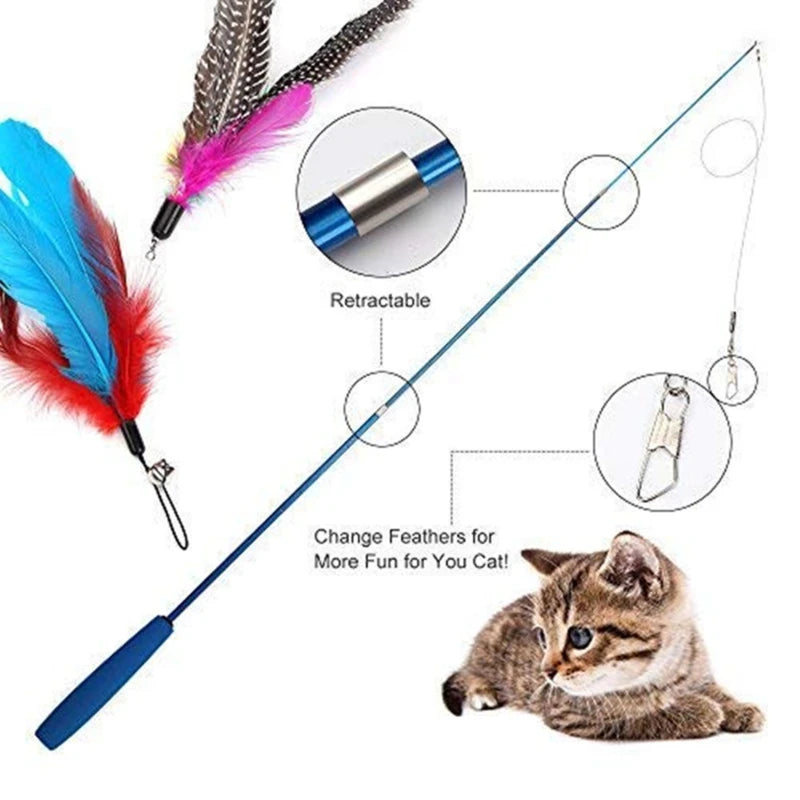 Telescopic Cat Teaser Wand – Interactive Fishing Pole Toy