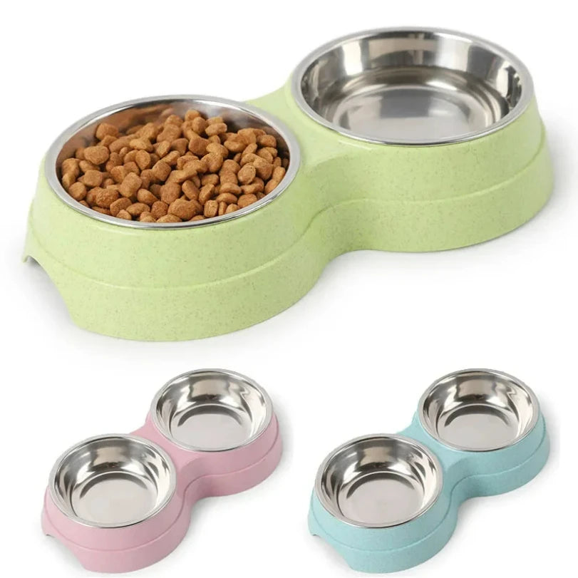 Double Pet Bowls – Stainless Steel Food & Water Feeder for Cats & Dogs