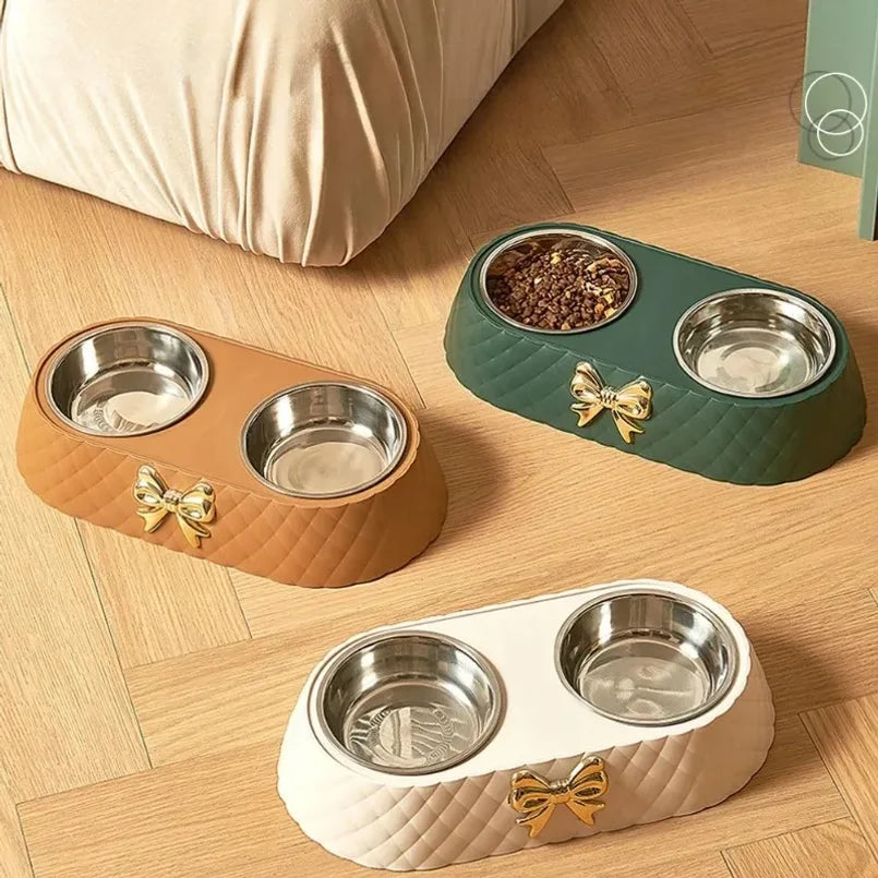 Double Bowtie Pet Bowl – Food & Water Feeder for Cats & Dogs