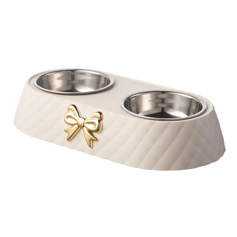 Double Bowtie Pet Bowl – Food & Water Feeder for Cats & Dogs